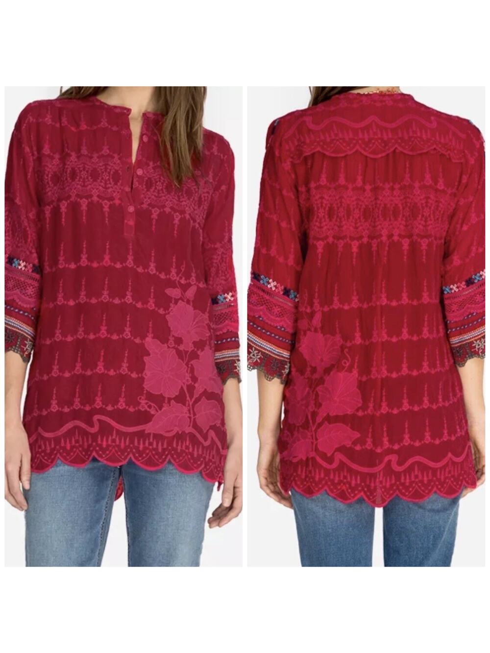 Johnny Was Red Embroidered Top